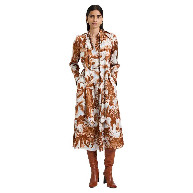 Veronika Maine Marble Floral Satin Midi Dress image number 0